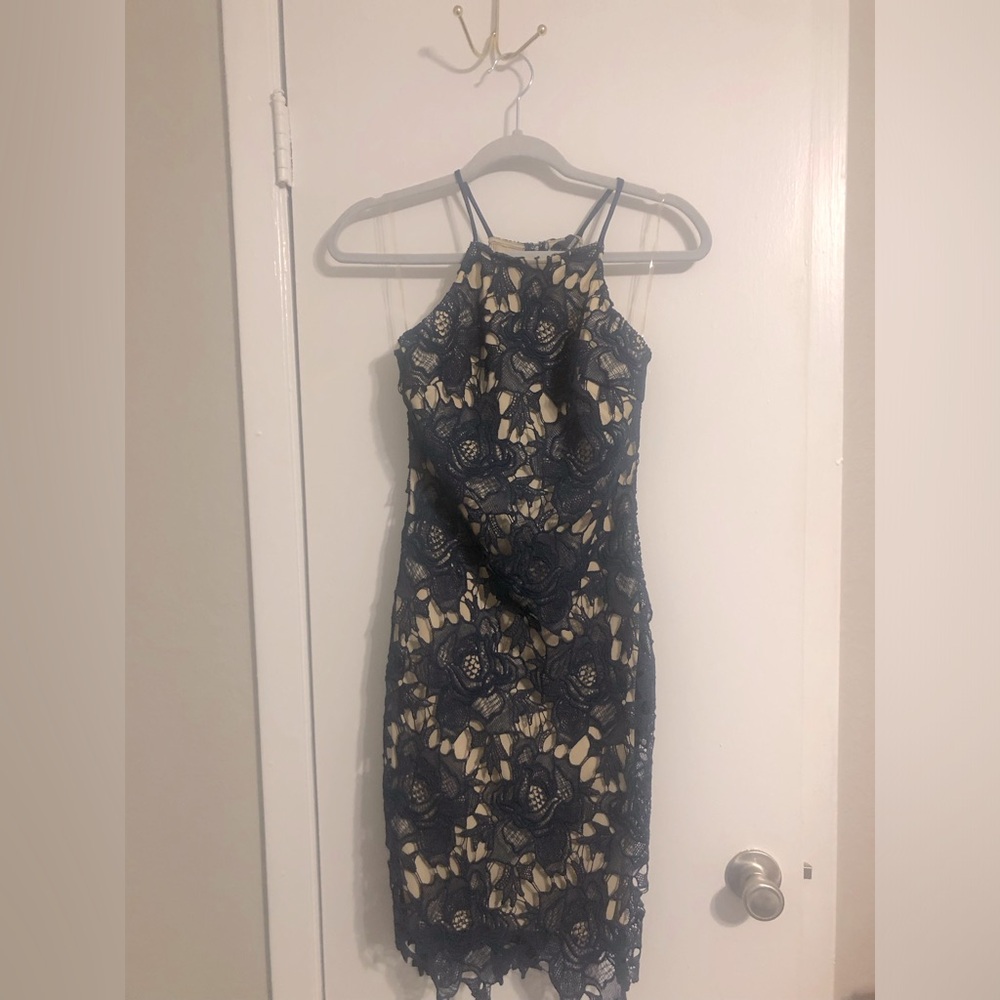Navy lace and nude halter midi dress from Windsor